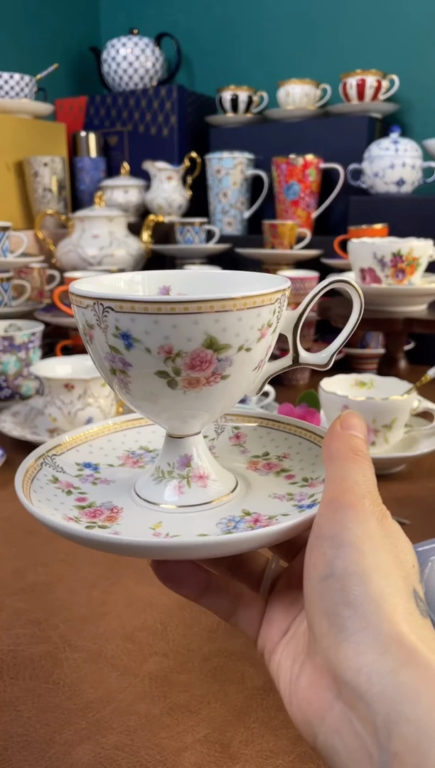 高端礼品（LL家）珠帘高脚骨瓷杯碟-ZZ