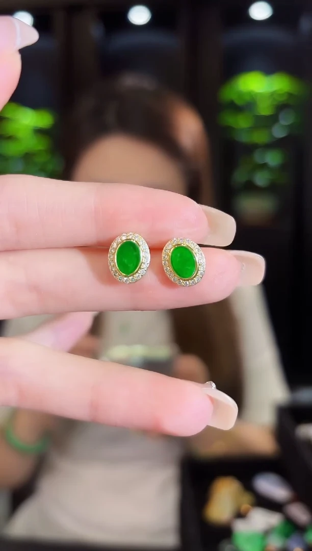 翡翠未镶嵌耳饰椭圆 缅料A货/多样性发货/一件