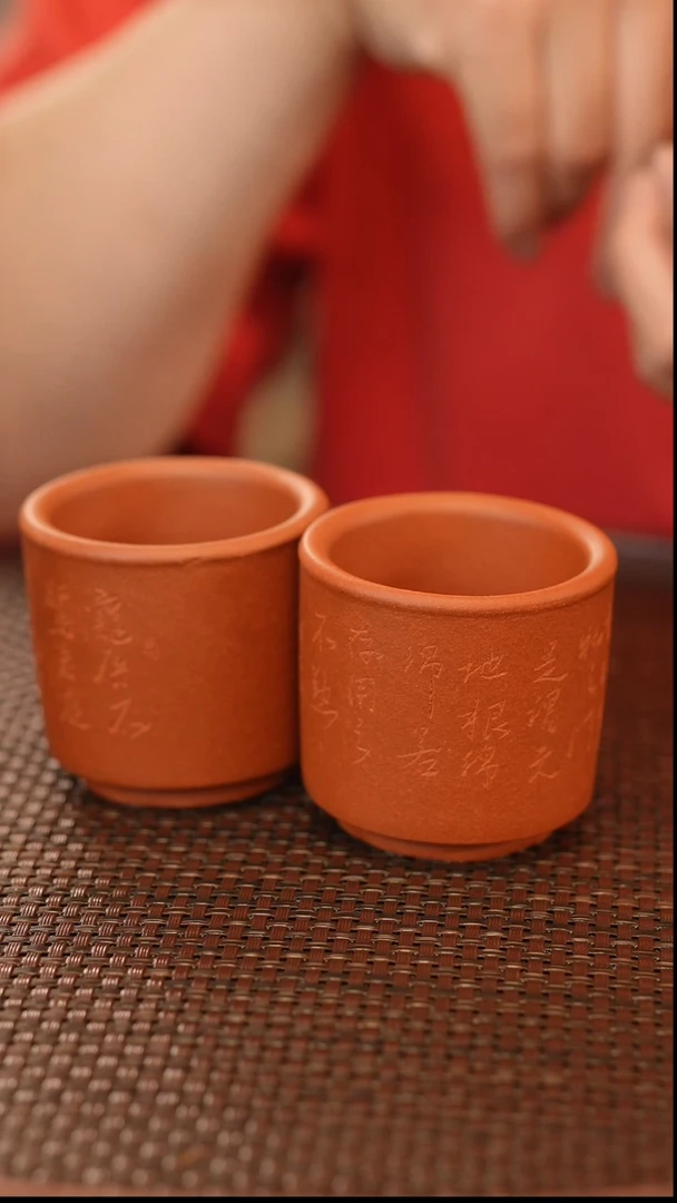茶壶紫砂原矿手工制作 杯子 红泥 雕刻随机