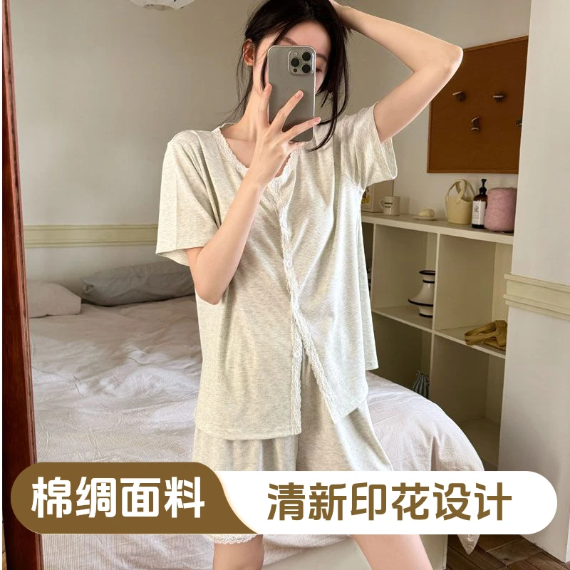 日系夏季睡衣女圆领花边短袖卡通宽松网红学生韩版少女套装家居服