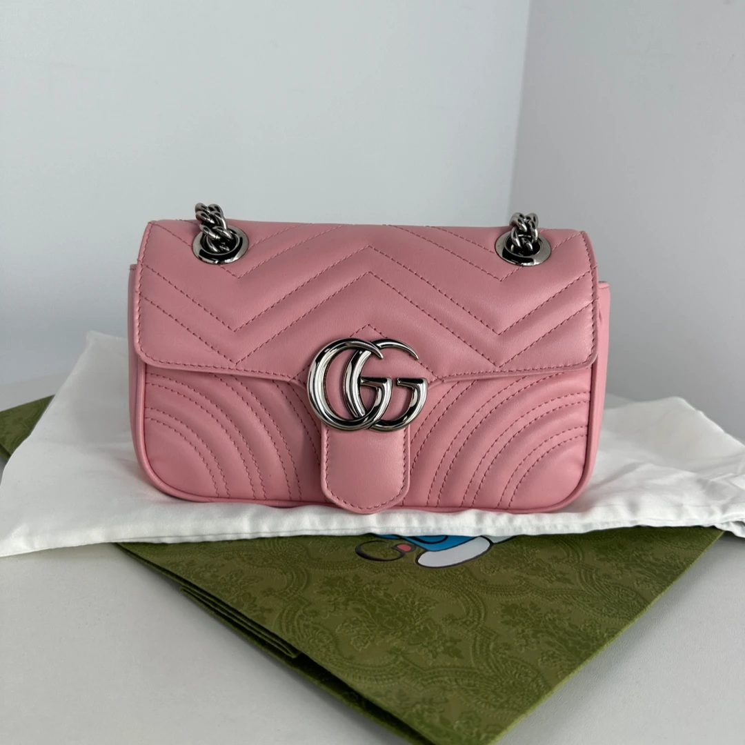 99新 GUCCI/古驰  古驰马梦22银扣樱花粉色