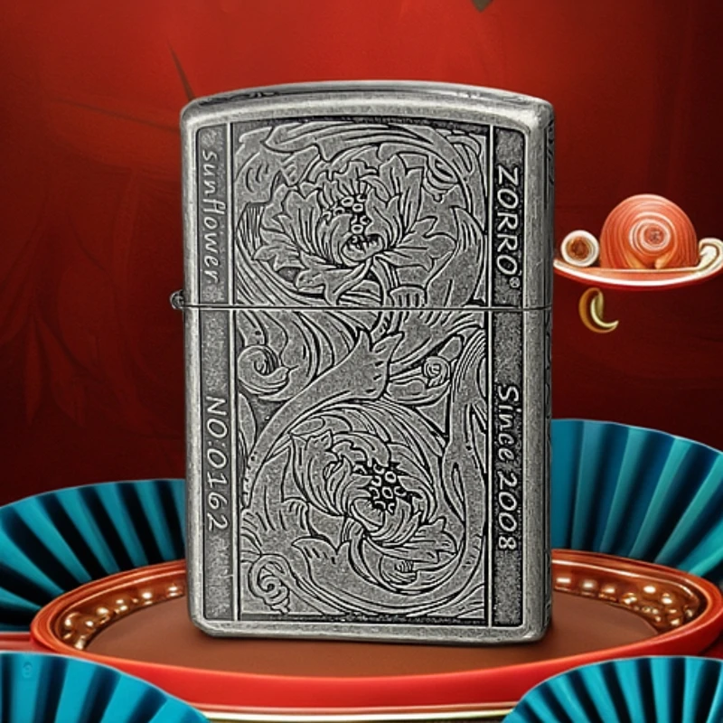 【Z2-1041B】ZORRO太阳花古银滚花打火机-237（火花优品）