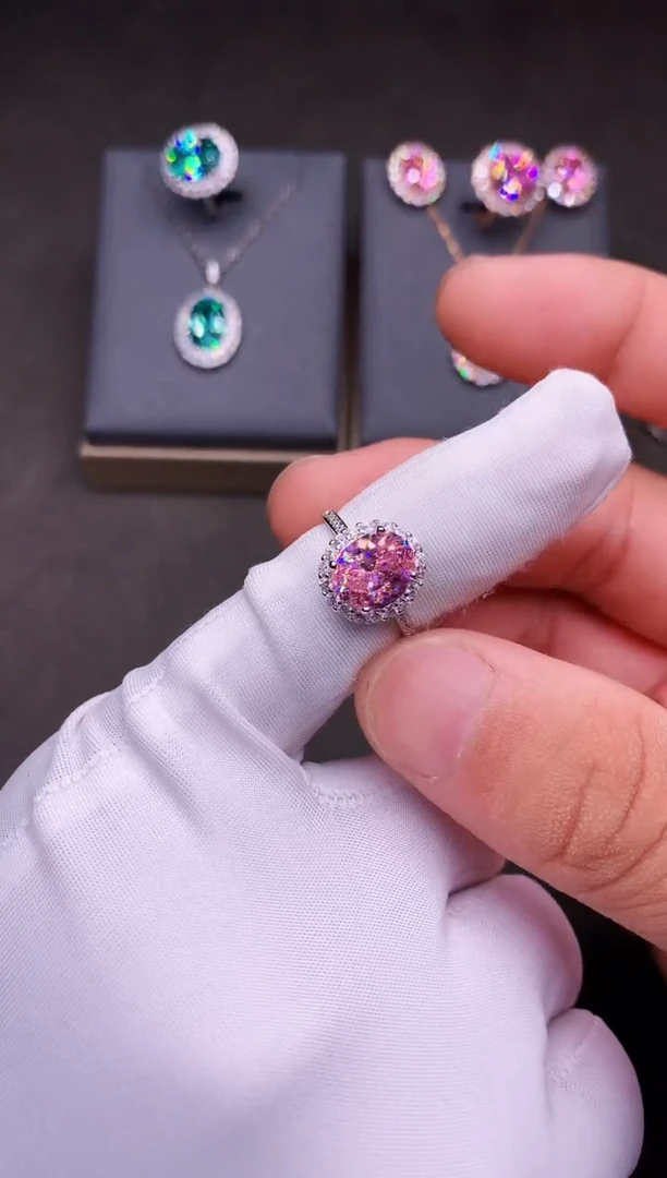 银S925镶嵌戒指碧玺樱花粉