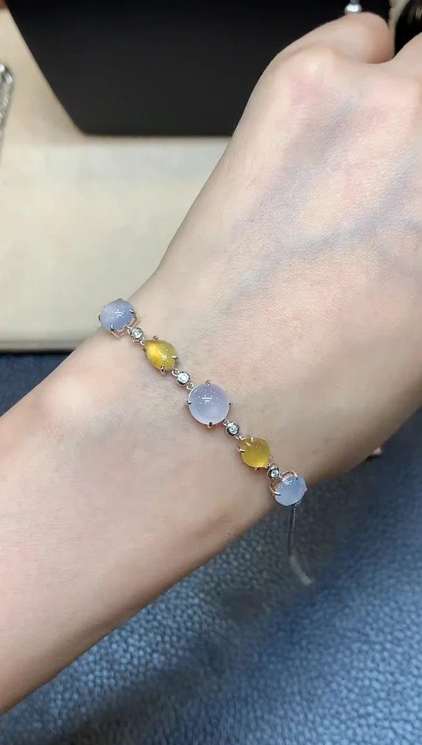 18K金镶嵌手链翡翠【无鉴赏期】蛋面【无服务费