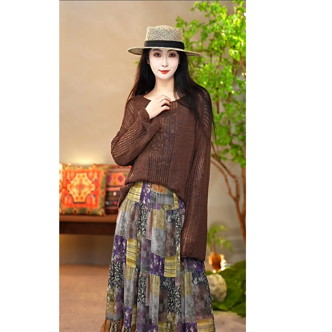 【陶子】~套头针织衫上衣百搭复古风宽松透气053004