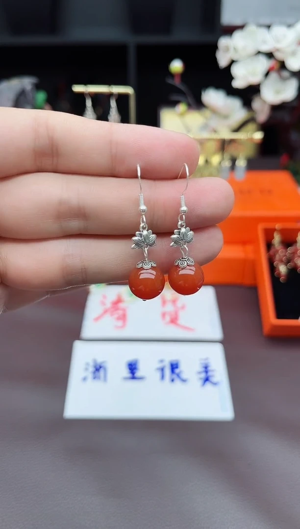 玛瑙/玉髓耳饰银S925镶嵌718000