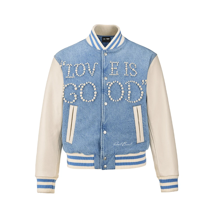 蓝色标语珍珠(加厚)棒球服夹克
