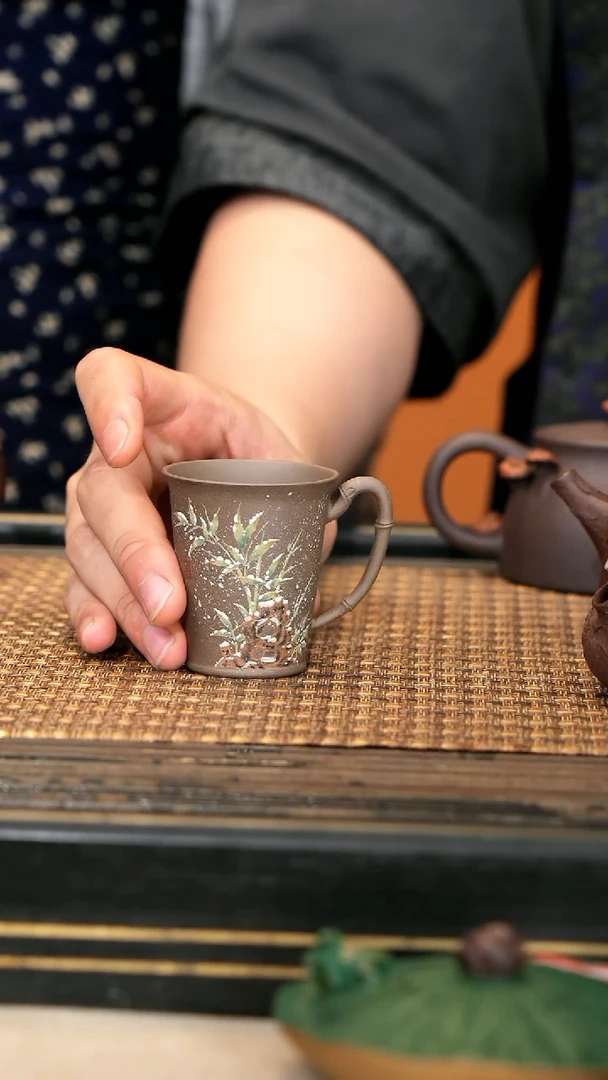 茶壶紫砂XS26《竹节闻香杯》青麻子