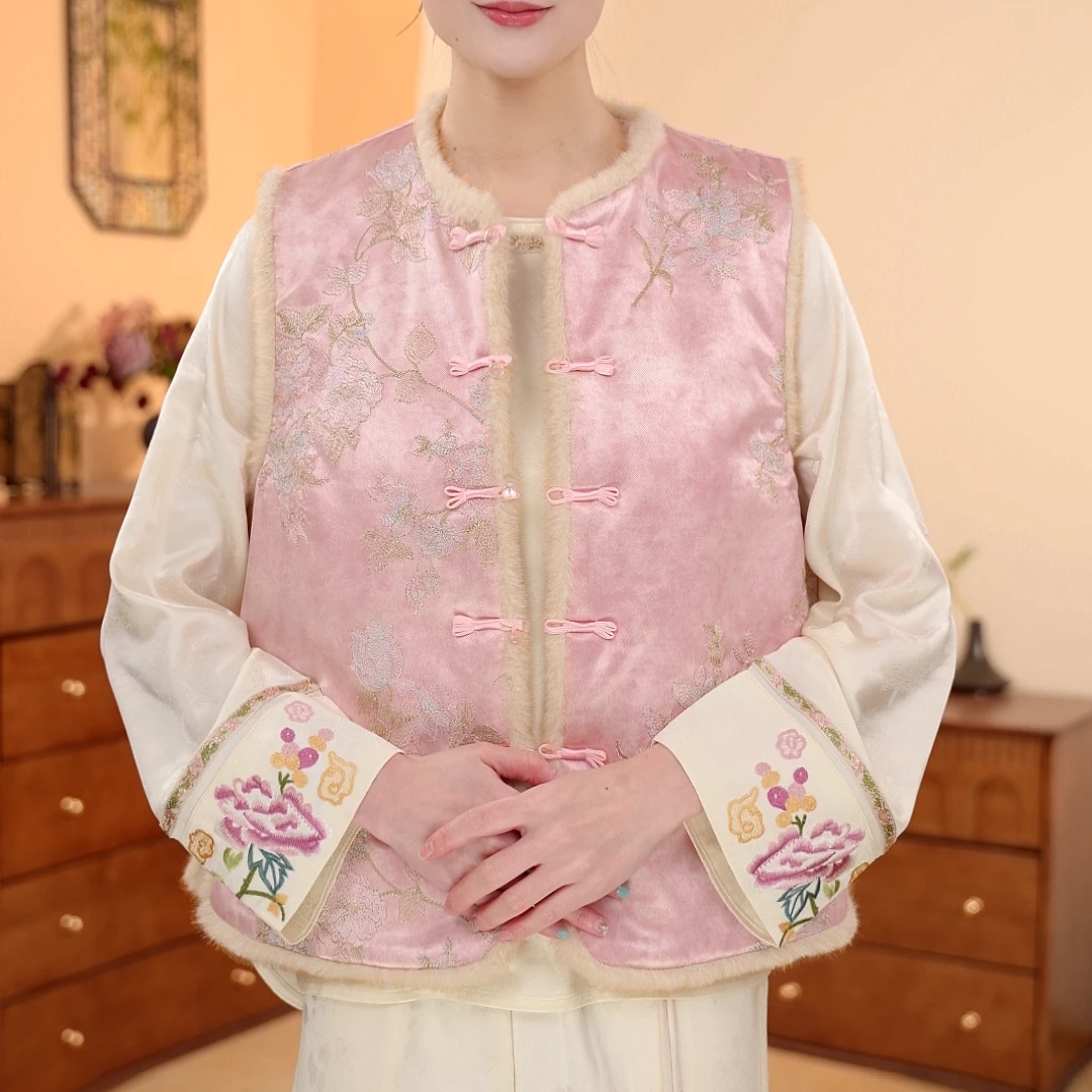 浅粉汀兰｜百搭女士时尚复古气质国风马甲-6471