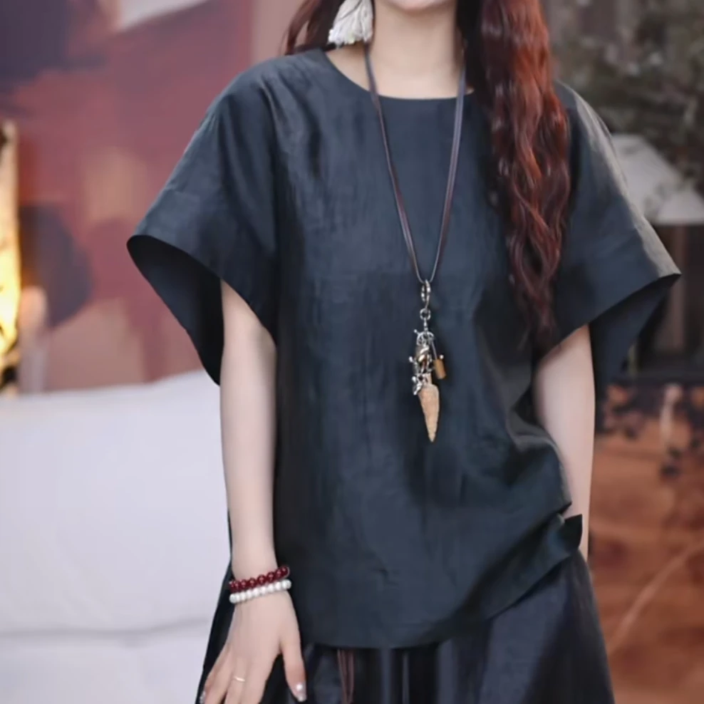 『青木』100%桑蚕丝休闲显瘦气质百搭复古上衣