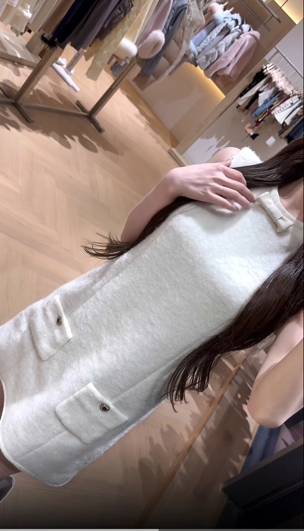 小香风连衣裙2026春季款滑雪系领口蝴蝶结装饰圆领洋装羊毛呢裙