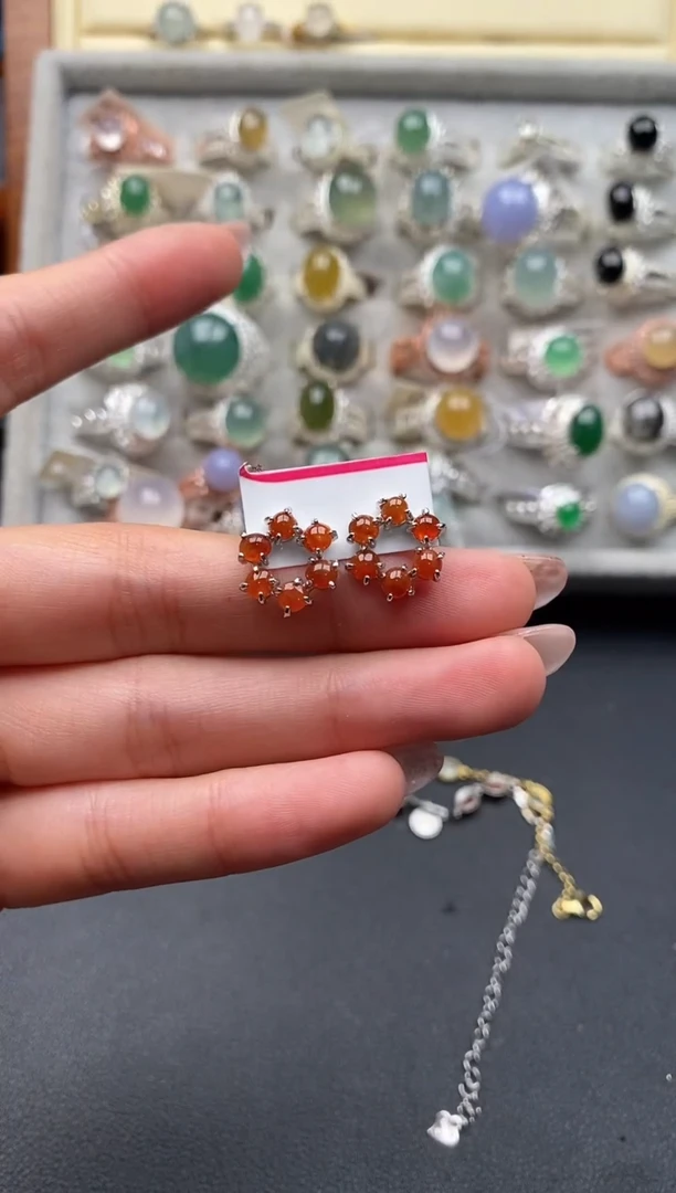 翡翠戒指银S925镶嵌天然A货翡翠7777+3