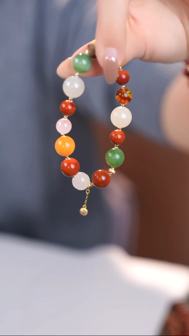 18K金镶嵌手链南红玛瑙@