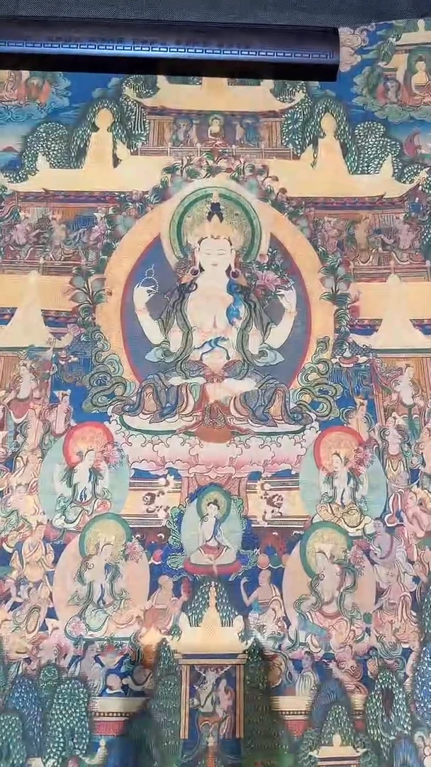 卷轴画【主播精品】高端卷轴画——唐卡029四臂观音