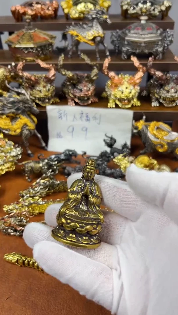 观音黄铜摆件复古莲花款