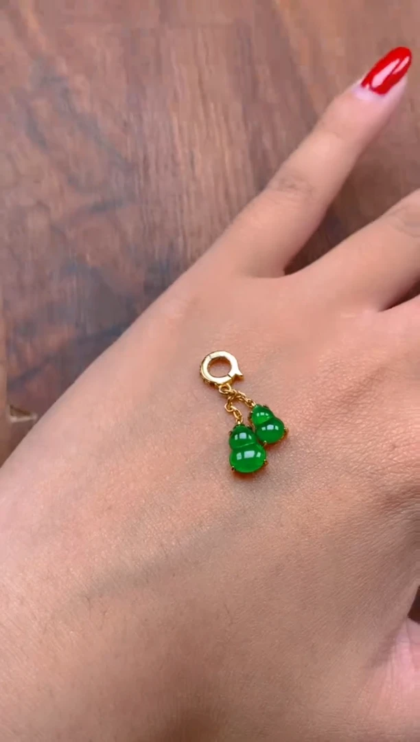 吊坠(不含链)银S925镶嵌翡翠双葫芦吊坠