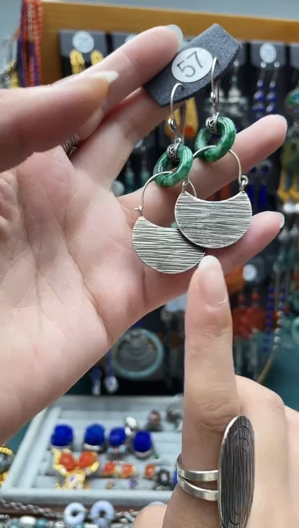 翡翠银S925镶嵌耳饰旋*饰品