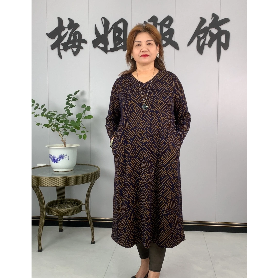 中长裙春季套头挂脖式长袖连衣裙女士秋冬醋酸面料时尚设计师