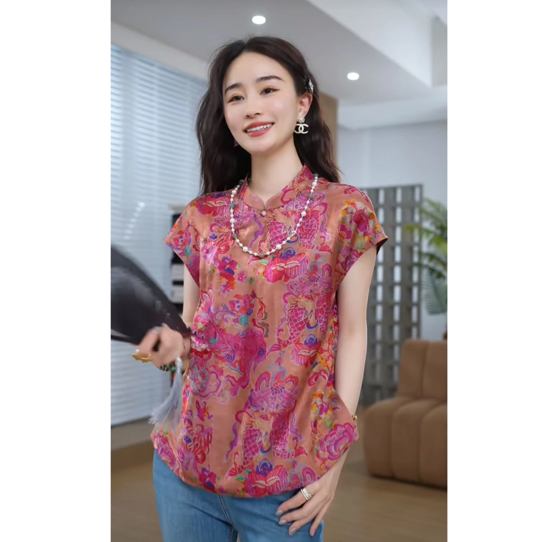 HELAAOMI 桑蚕丝70%新中式重工国风高级感小个子衬衫CY5BC11442