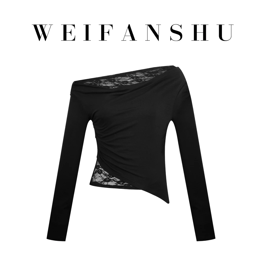 WEIFANSHU/魏凡舒【时髦焦点】黑色短款设计感秋季时髦百搭长袖上衣