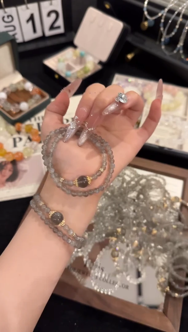水晶手链合金奶茶月光双圈x2279