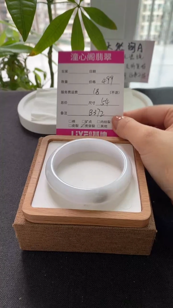 翡翠手镯未镶嵌54圈口   编码B372