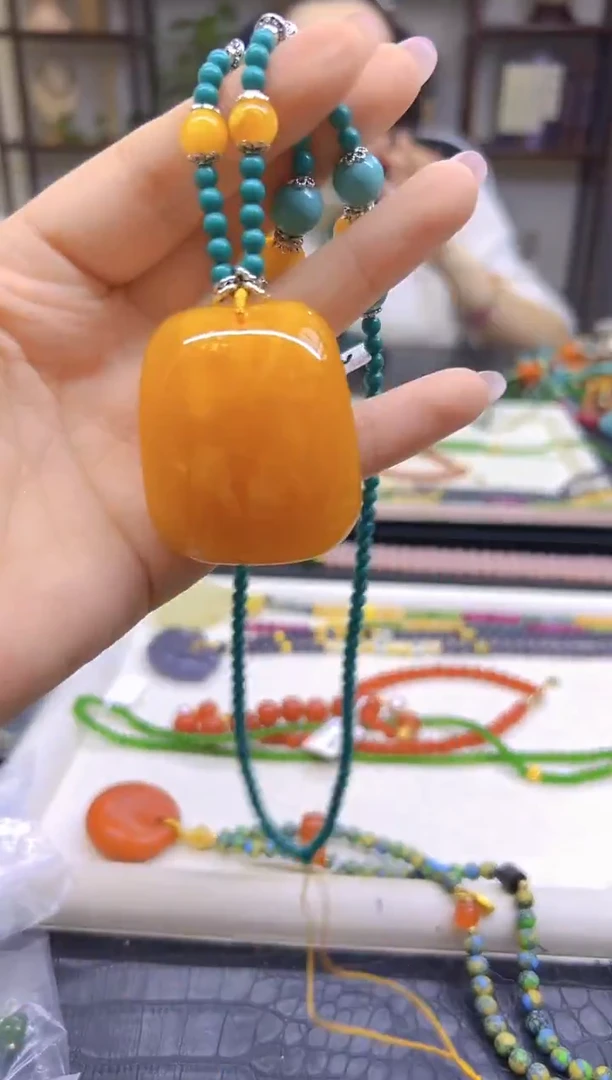 蜜蜡毛衣链未镶嵌DIY款M685