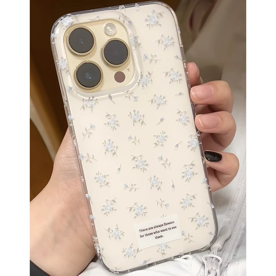 蓝色碎花适用苹果iphone小米15/14/13pro防摔vivo华为oppo手机壳