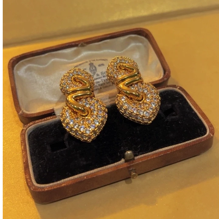 铜合金耳饰 【布罗格丽】法式耳钉百搭镶钻小众精致金色气质轻奢