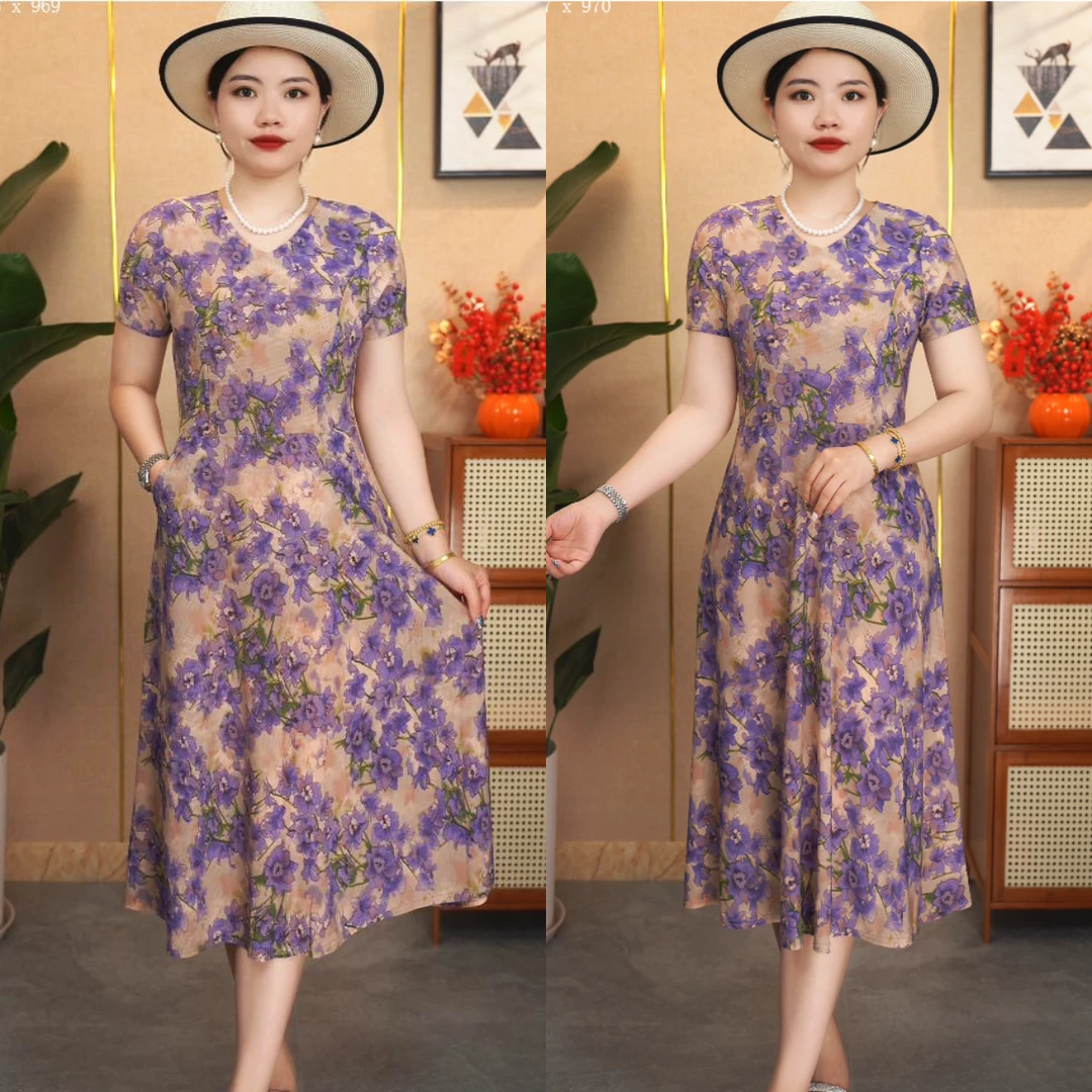 2025新款冰丝连衣裙冰凉丝滑透气不黏身收腰显瘦大摆裙夏季