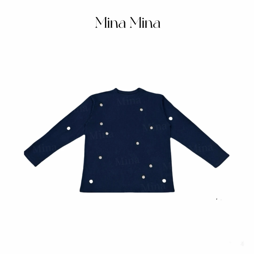 【邹菊T恤】 Mina 2025夏季新款 极简百搭刺绣水洗蓝长袖上衣JY0383