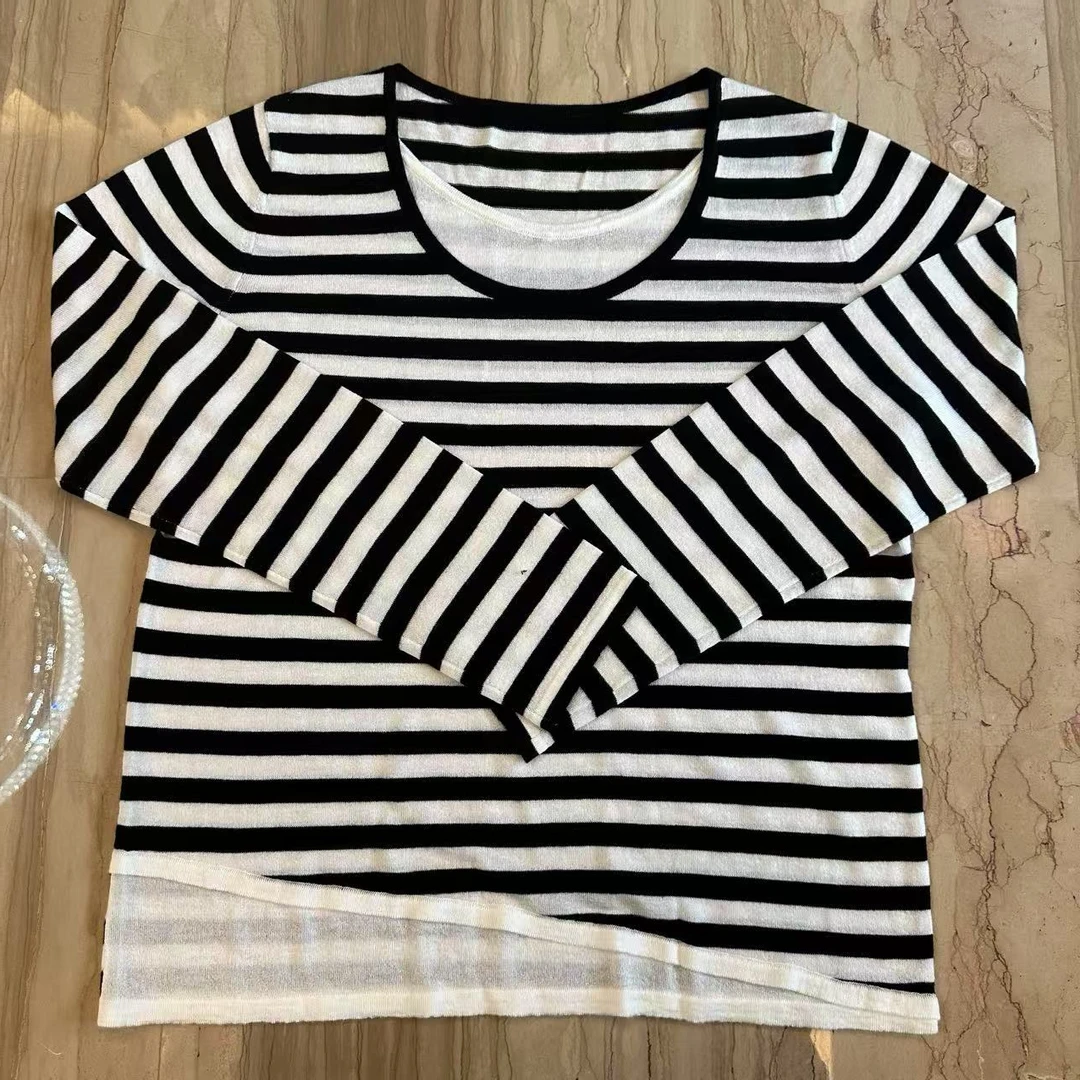 MRFEITO菲爷驾到【煎雪落雨】条纹冰丝显瘦上衣H92SY02X32341