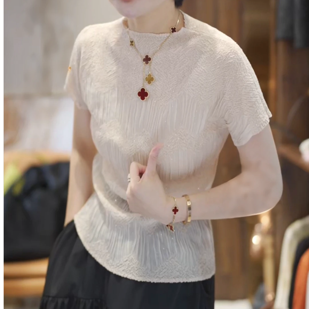 【慵懒风格】2025夏季显瘦休闲风百搭显瘦圆领弹簧上衣女LK2504492