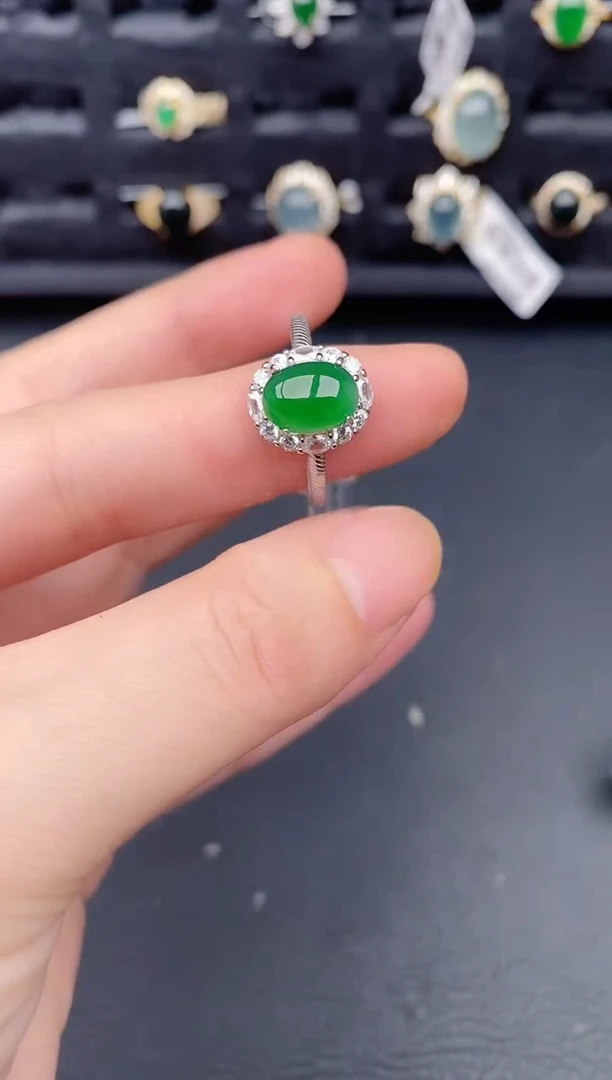 银S925镶嵌戒指翡翠天然a货翡翠164