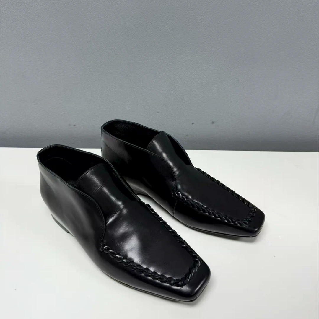 2025年秋冬新款胎牛皮内增高底秋季方头乐福鞋低跟皮鞋沙丘废土风