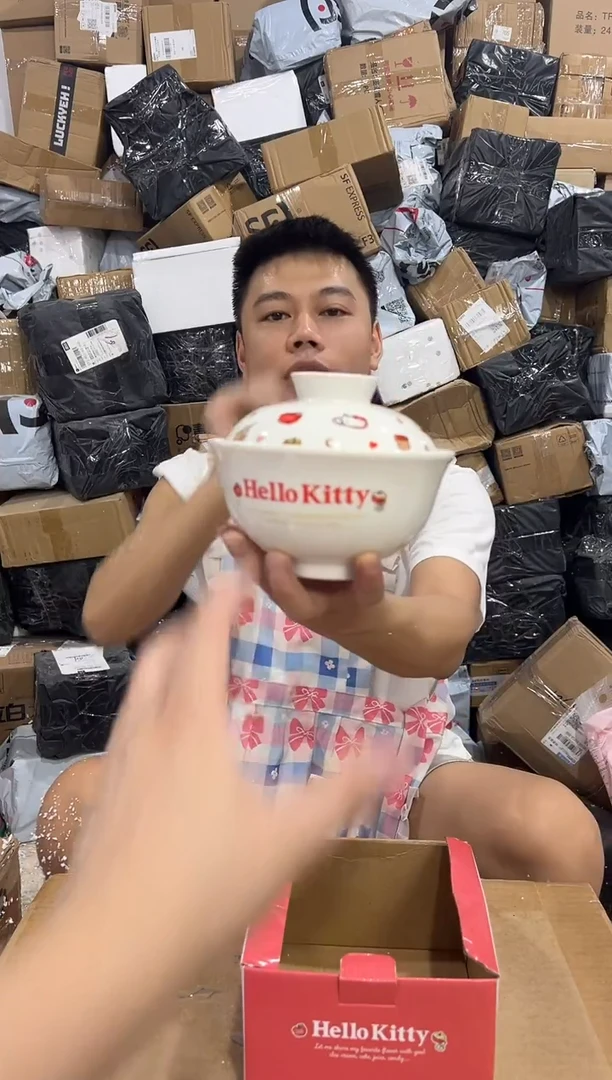 瓷片原盒kt猫带盖泡面碗