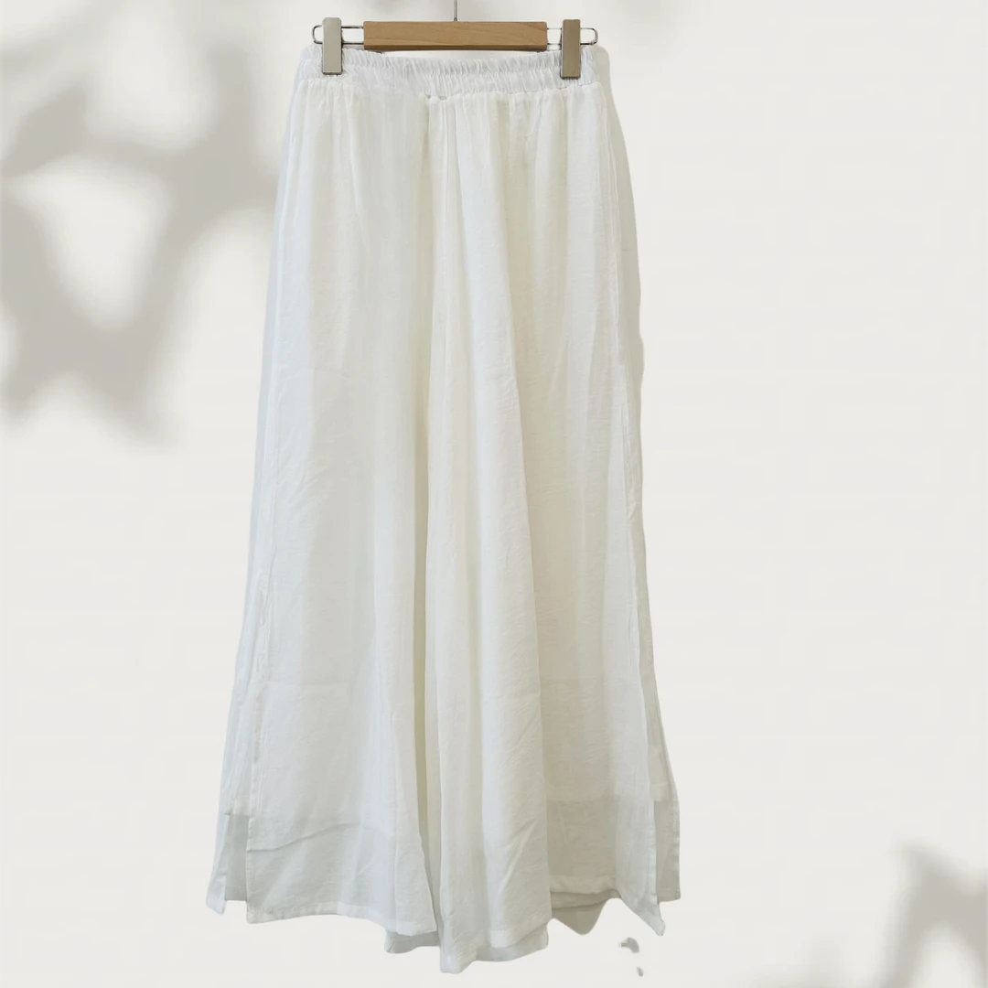 白色洋气薄款阔腿裤裙裤九分裤纯色夏季百搭仙女裤女装宽松松紧腰