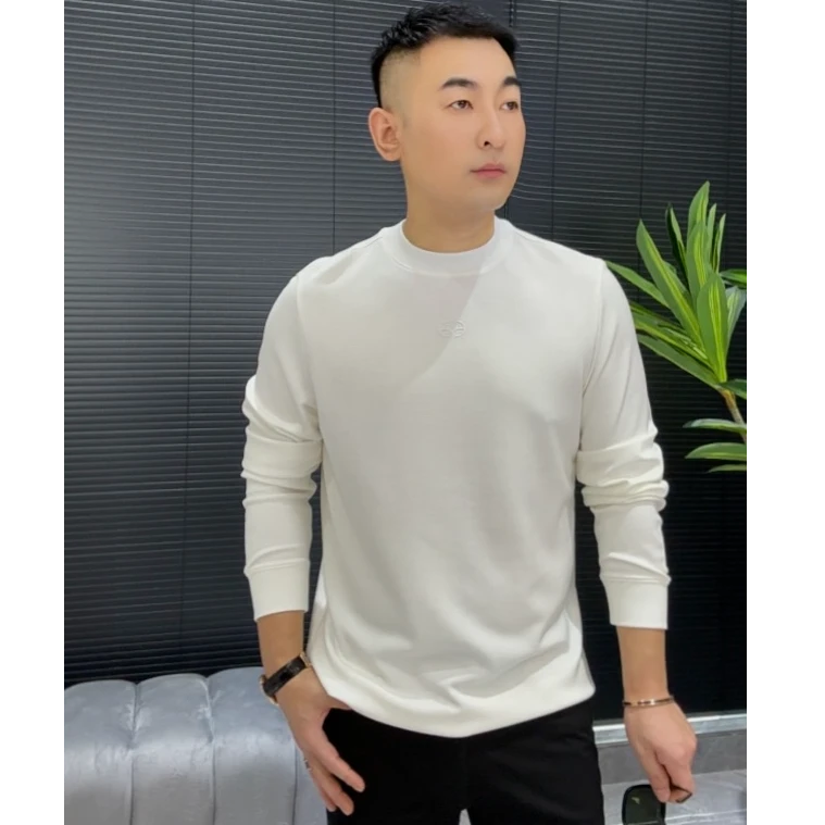 GCONE男士秋冬时尚高品质轻奢圆领领长袖T恤打底衫休闲简约纯色