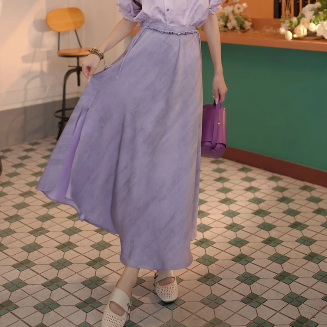 丁佳欣【松岚】气质丝光缎显瘦高腰百搭半身裙DS1113368