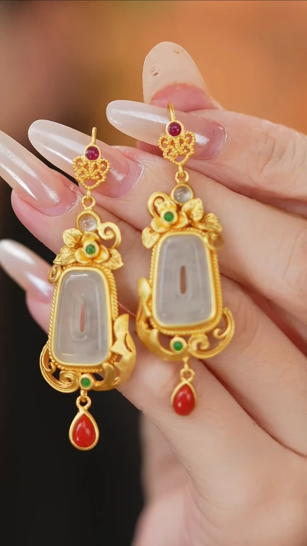 银S925镶嵌翡翠耳坠乖****)新款