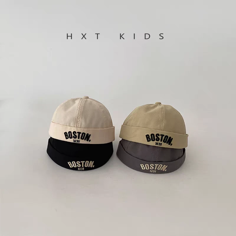 儿童地主帽春秋洋气字母刺绣套头阿哥帽小童宝宝春天户外雅痞帽子