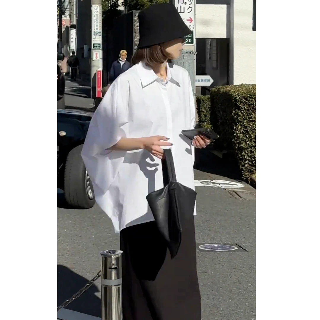 法式高级感五分袖白色衬衫女2025早春新款洋气减龄小衫宽松显瘦女