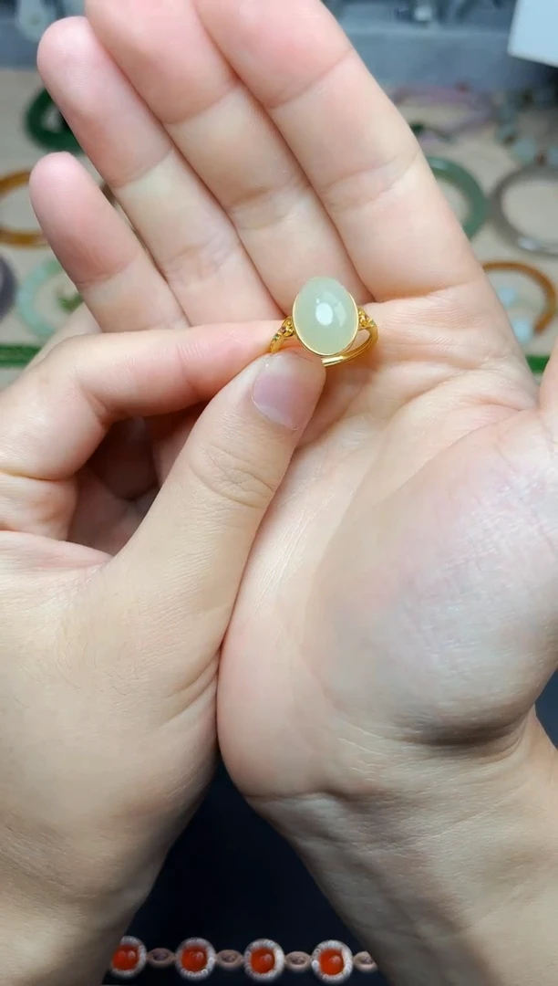 和田玉戒指银S925镶嵌晴水戒指06