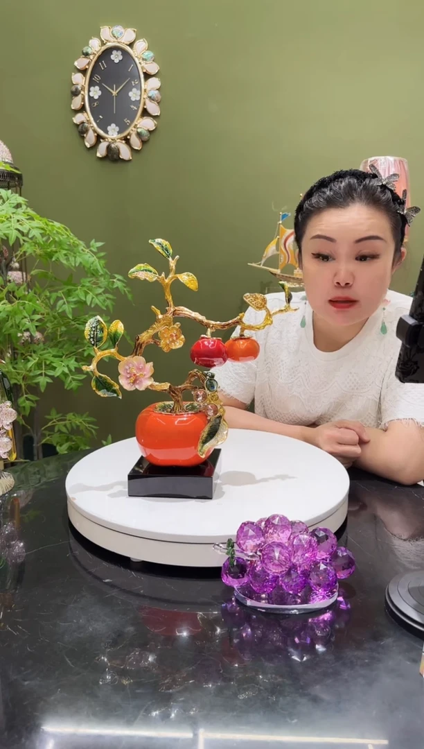 合金珐琅彩柿子树，事事如意