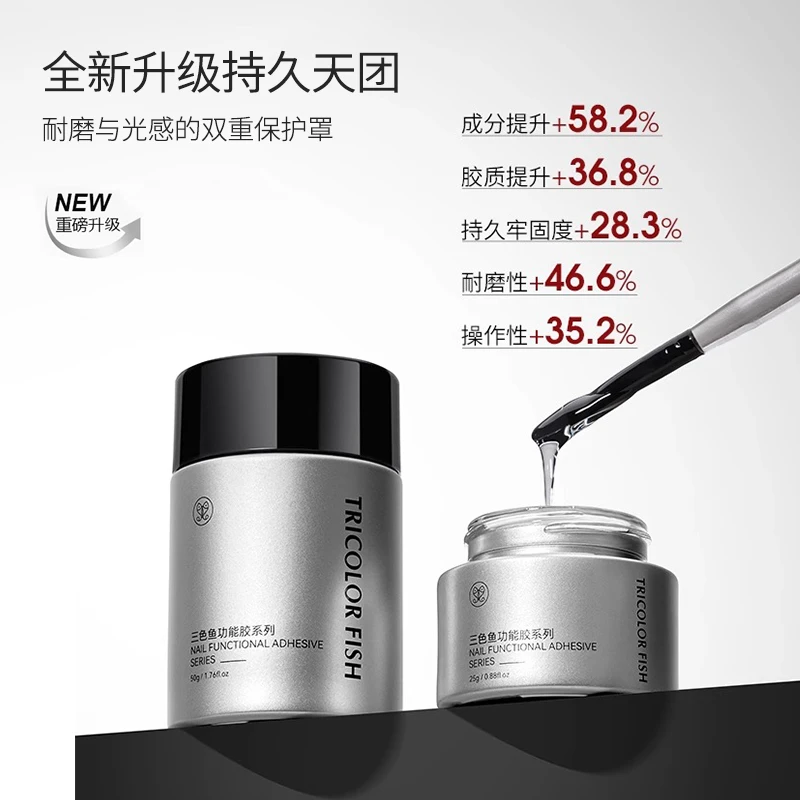【美集仓优选】三色鱼大罐功能胶美甲专用甲油胶封层超亮粘钻胶持久
