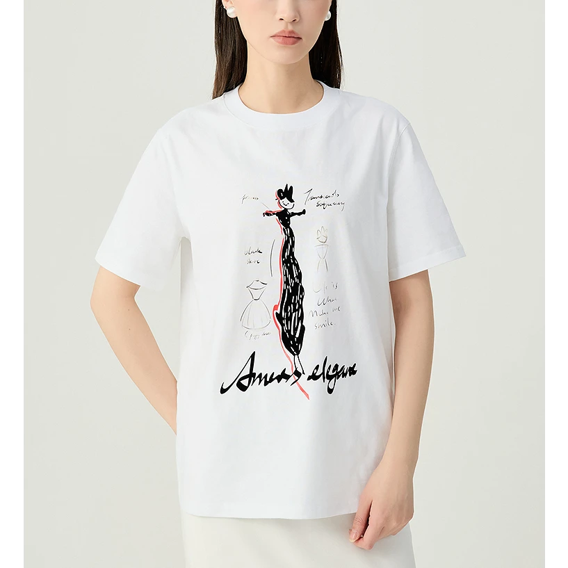 【专柜】商场同款夏季新款百搭印花圆领休闲短袖T恤上衣女530092