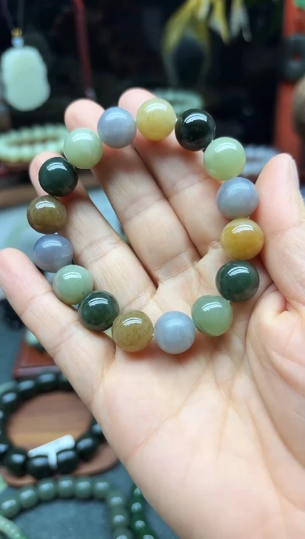 未镶嵌手链和田玉12MM  楼兰三色  红糖