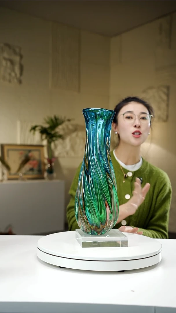 手工艺品琉璃琥珀蓝波浪花瓶