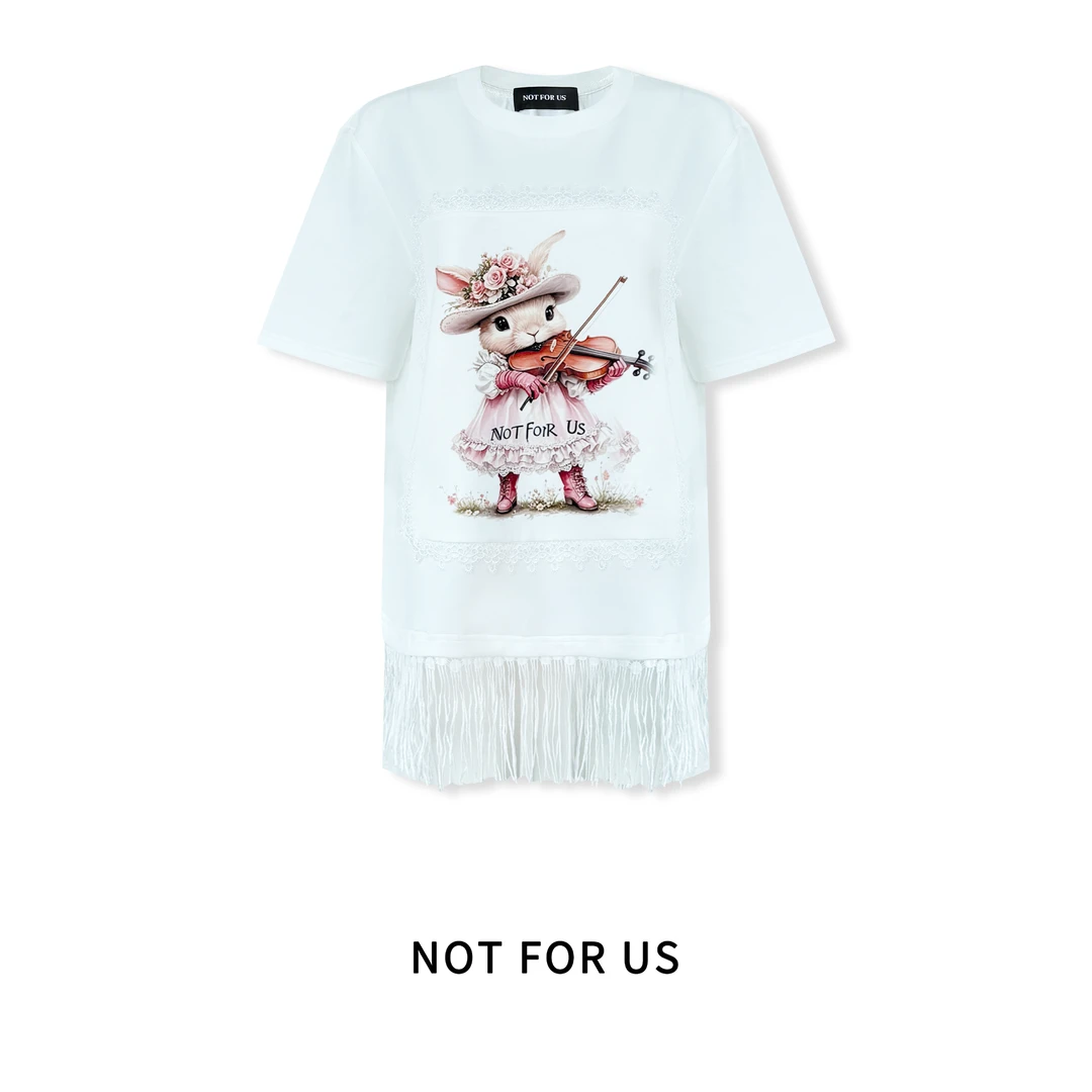 NOT FOR US 白色流苏小提琴兔短袖