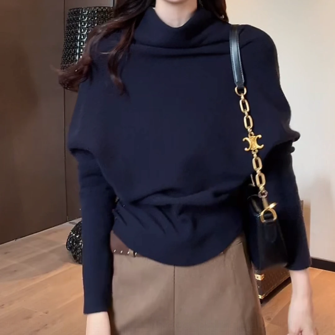 慵懒清冷洋气酷飒风高级感知性收腰针织上衣2025新款秋季纯色毛衣